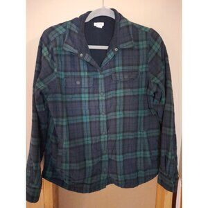 LL Bean Mens Fleece Lined Shacket Outdoor Warm Size Small Green Plaid Pockets